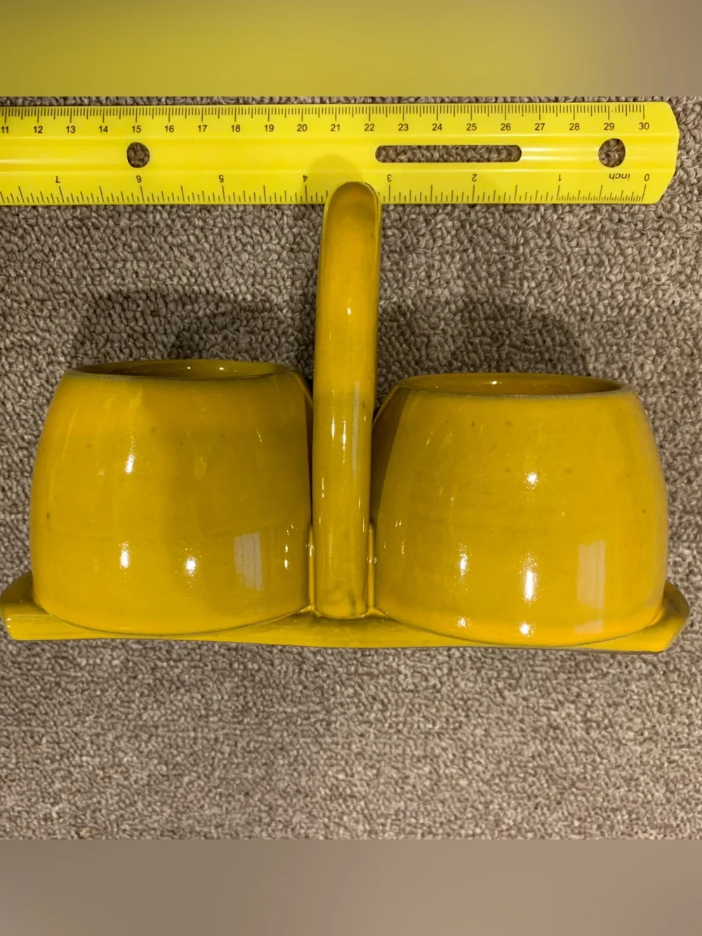 vintage yellow ceramic double-compartment condiment or jam jar